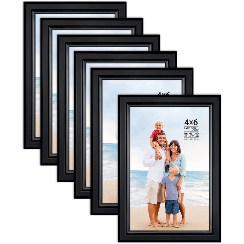 Langdon House 4x6 Picture Frames Set (Black, 6 Pack) Distinguished Edging for Classic Style, Richland Collection - Image 1